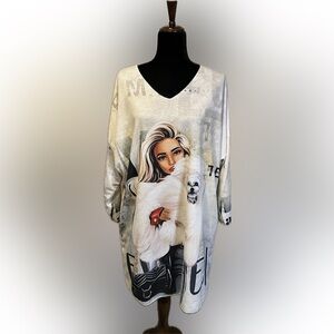 Grey Violet Black and White Graphic Fashionista Tunic size OS